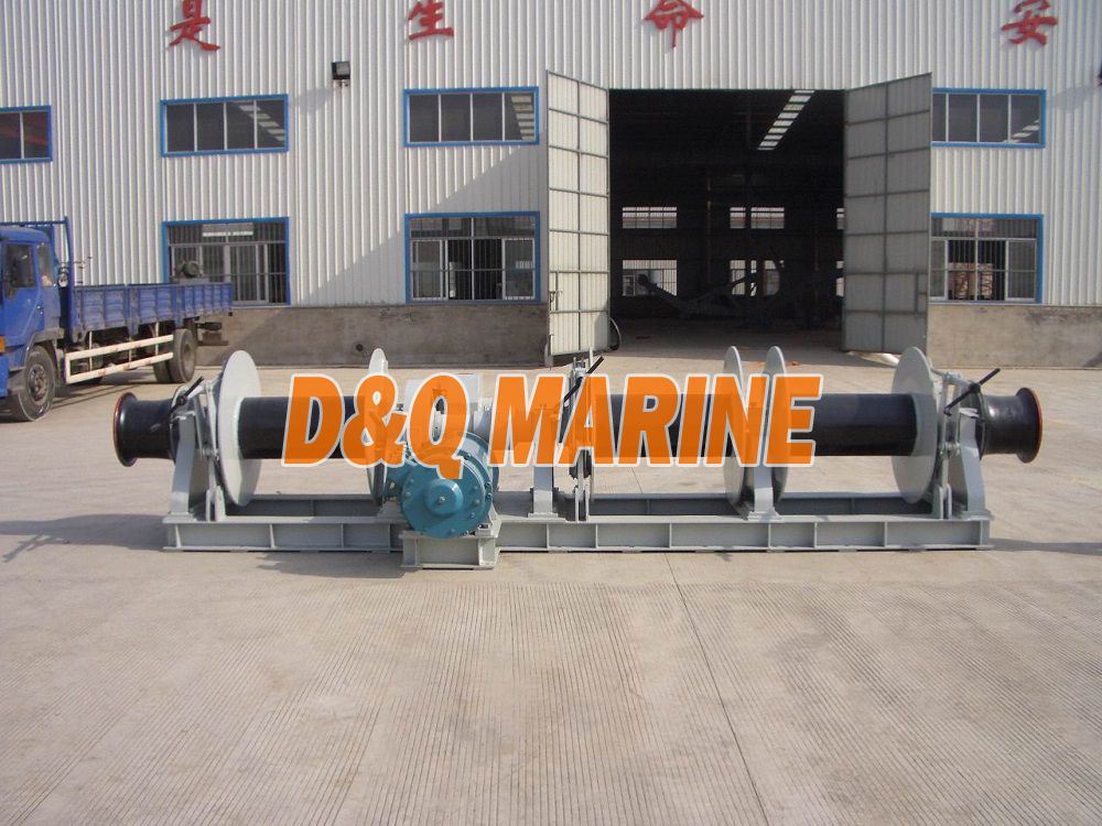 Electric mooring winch with 250kn pull and three drums